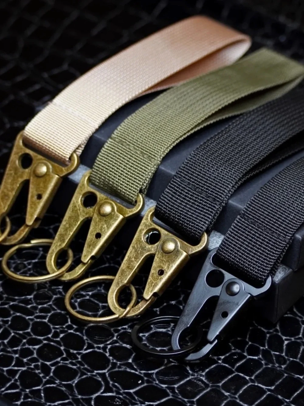 Antique Brass Tactical Keychain Lanyard Strap, Green